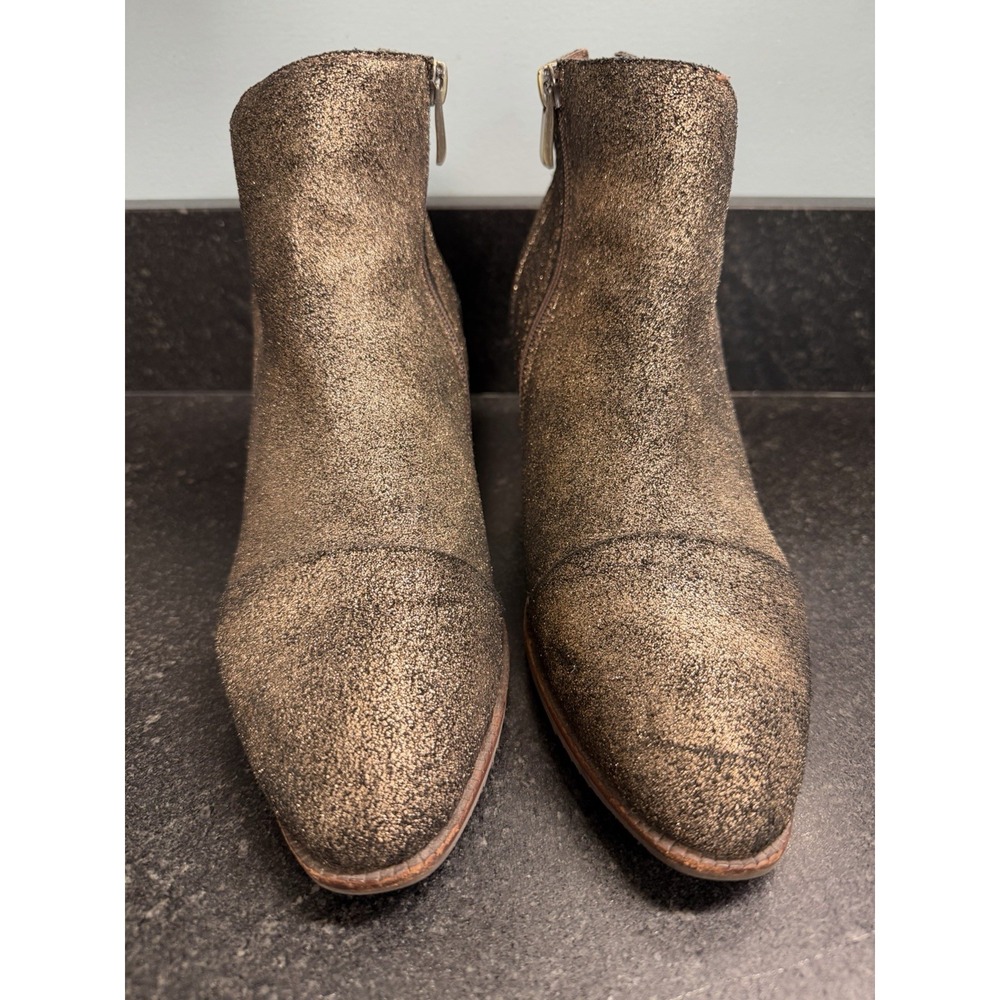 Antelope Bronze Metallic Leather Ankle Boots EU 38 US 7.5 Handmade Block Heel